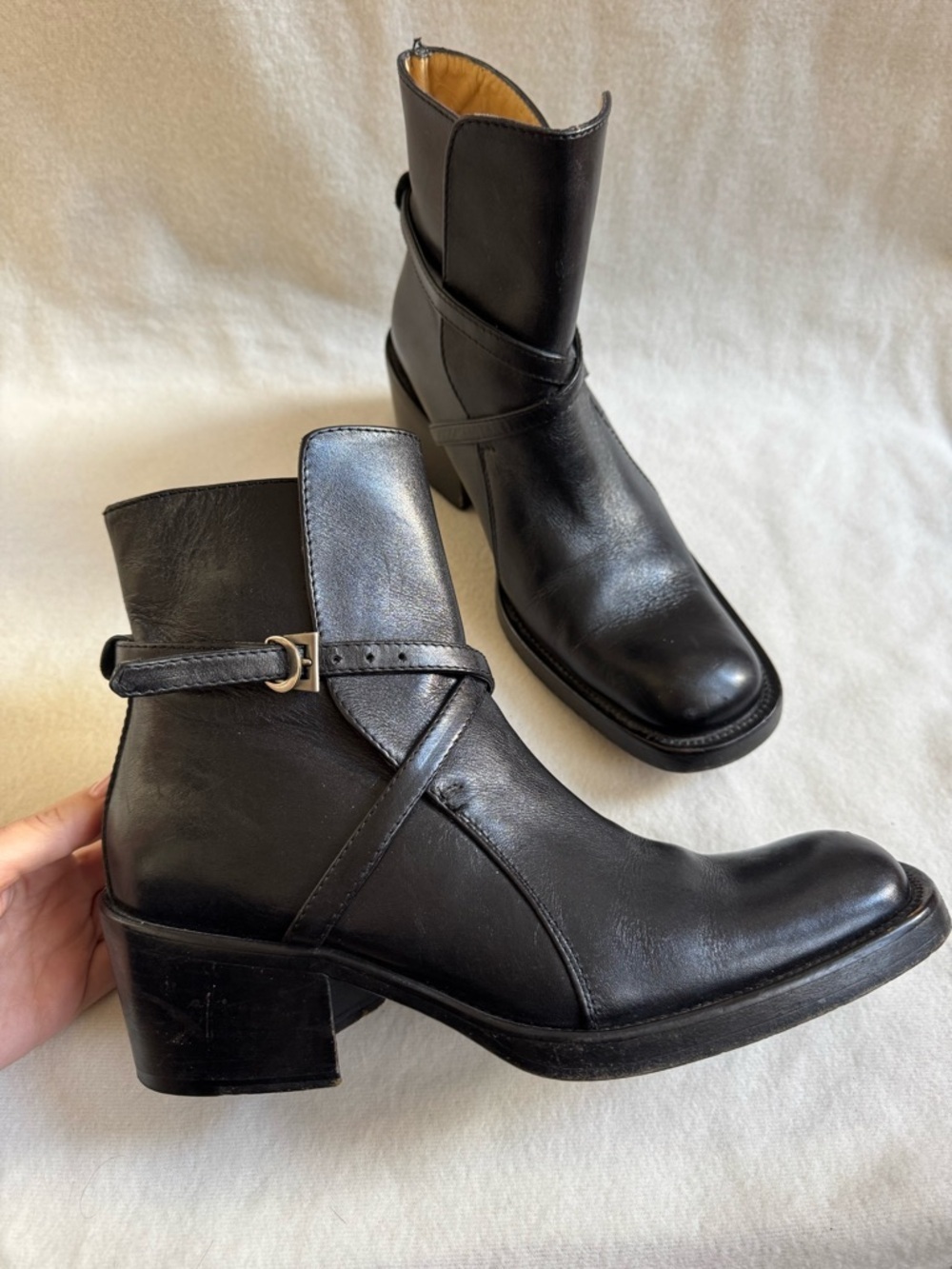VINTAGE 90s Barneys New York Square Toe Leather Boots EU 37 - Picture 6 of 13